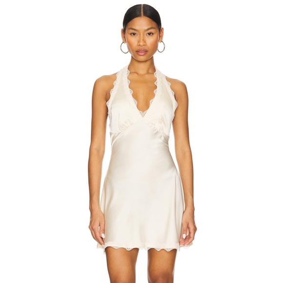Lioness Dresses & Skirts - Lioness Cream Lace Trim Satin Mini Dress
